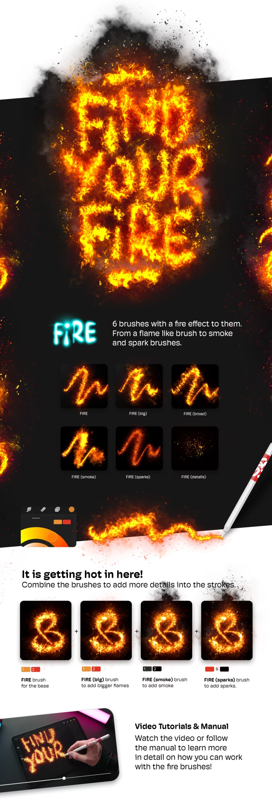 Glow Pack Fire Brushes for Procreate