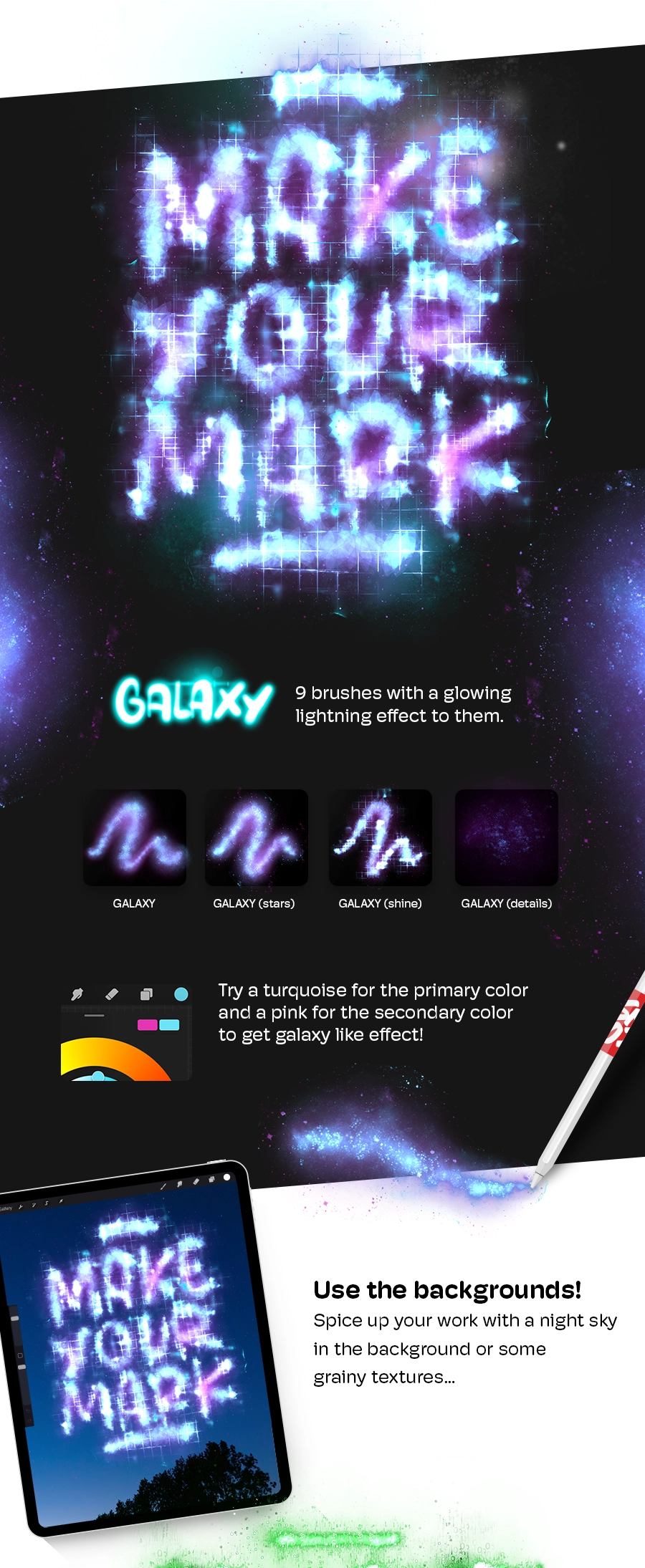 Glow Pack Galaxy Brushes for Procreate